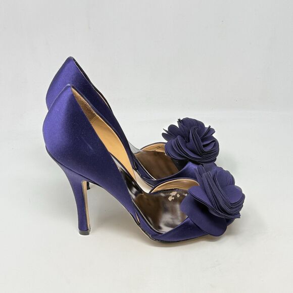 Badgley Mischka Randall D'orsay Heels Womens 7 Purple Satin Peep Toe Wedding - Picture 2 of 16